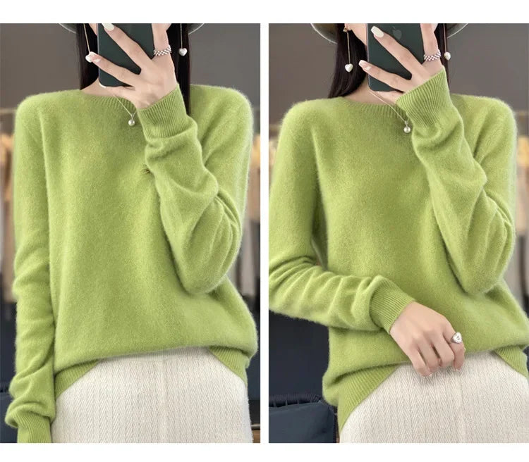 Elegant Crew Neck Knitwear Women's Long Sleeve Wool Sweater Simple Quality Base Layer Shirt Versatile Fashionable Chinese Brand