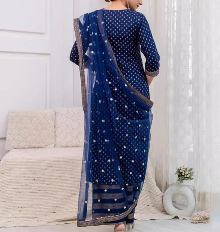 Indian Women's Traditional Printed Cotton 3-piece Clothing Set