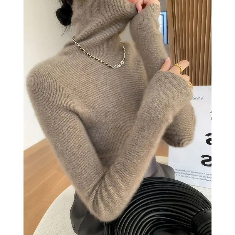 Fashion Soft Warm Basic Sweater Korean Turtleneck Long Sleeve Pullover Women's Autumn Winter 2025 Slim Solid Knitwear Tops
