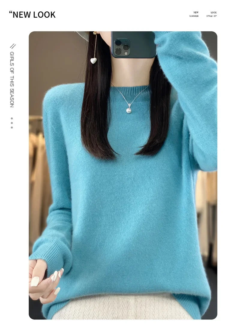 Elegant Crew Neck Knitwear Women's Long Sleeve Wool Sweater Simple Quality Base Layer Shirt Versatile Fashionable Chinese Brand