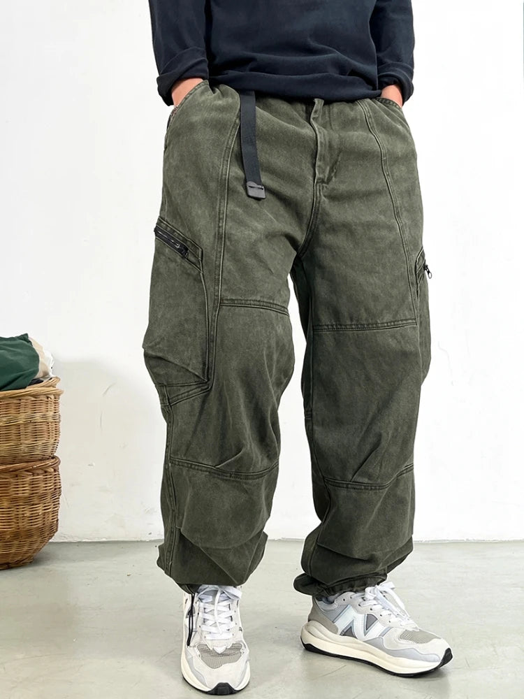 Japanese Streetwear High Quality Long Staple Cotton Twill Cargo Pants Men Harajuku Plus Size Casual Work Pants Baggy Trousers