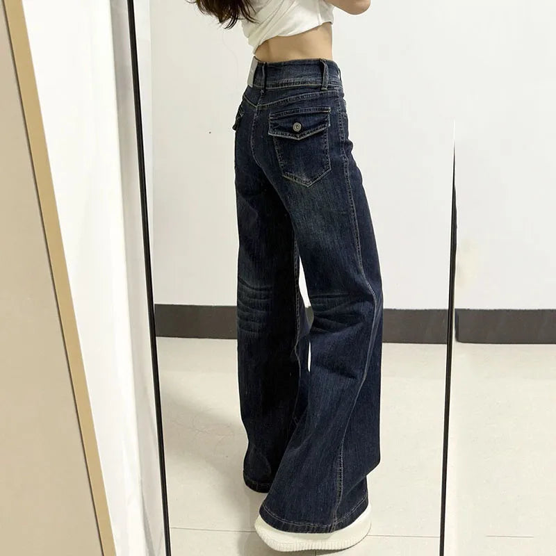 American Style Vintage Denim Long Pants Female Y2K Streetwear Slimming Washed Jeans for Woman Autumn New Sexy Low-Waisted Jeans