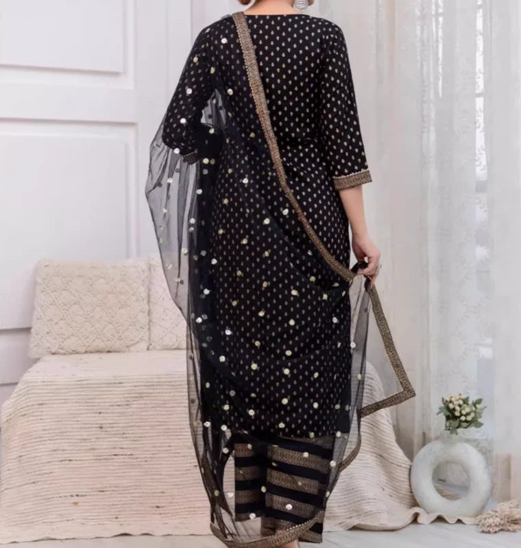 Indian Women's Traditional Printed Cotton 3-piece Clothing Set