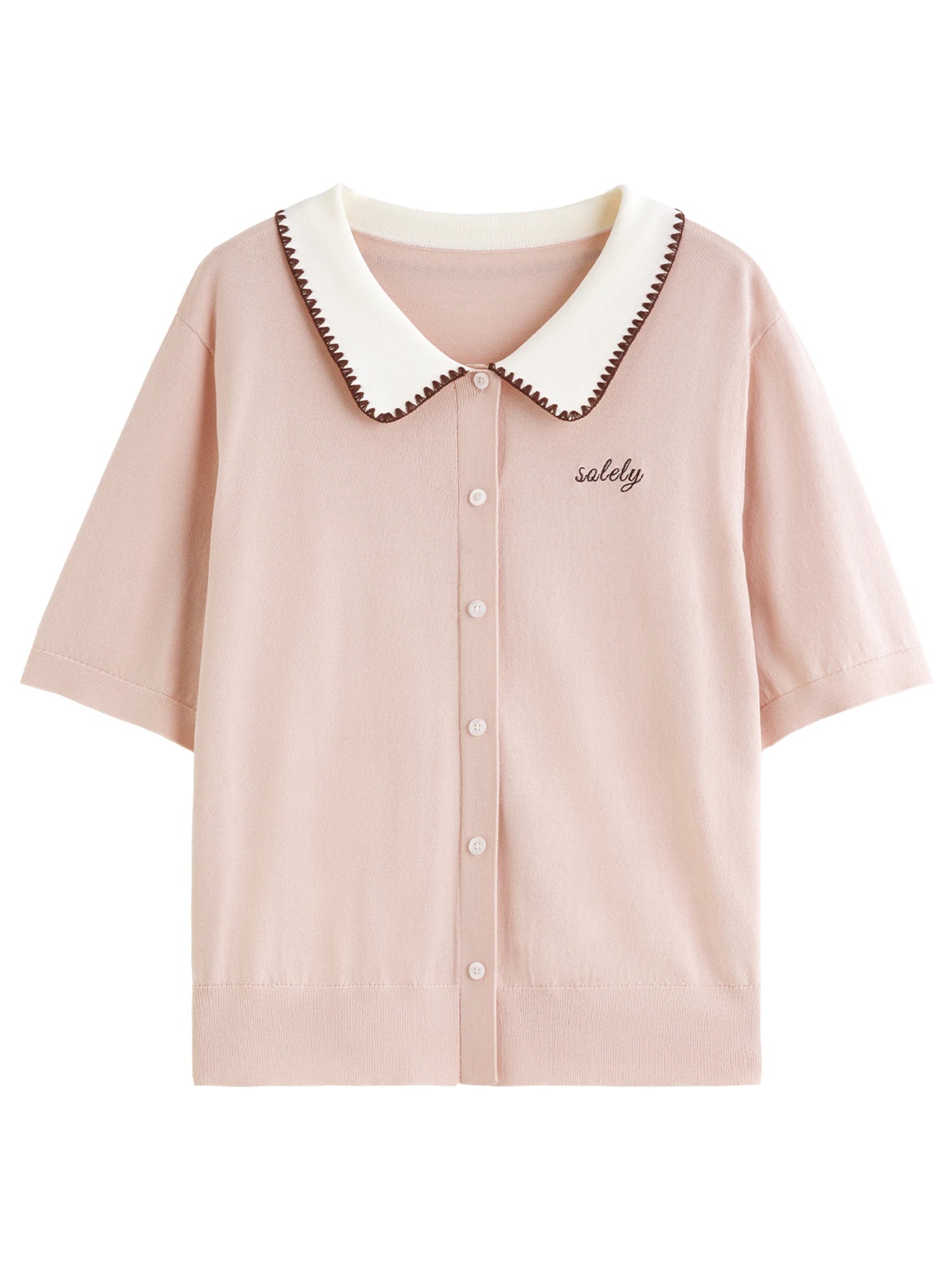 DUSHU Plus Size Women Contrast Color Lapel Knitted Short Sleeve Cardigan 2025 Summer New Polo Collar Tops for Women 25DS82256