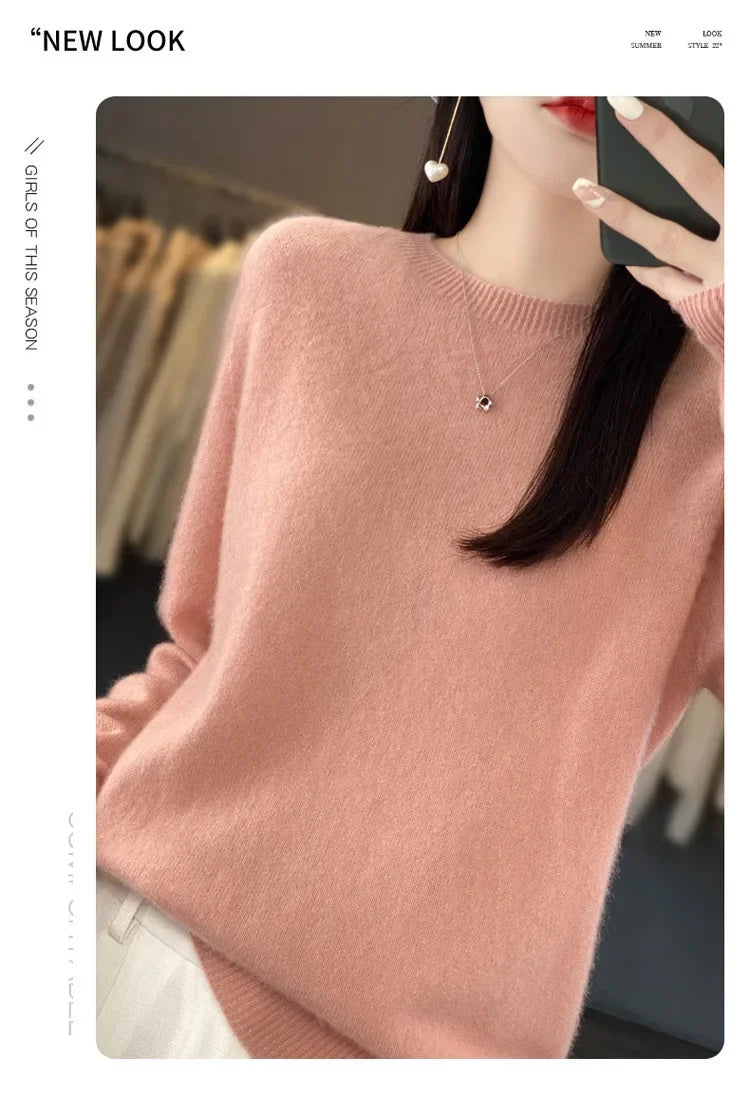 Elegant Crew Neck Knitwear Women's Long Sleeve Wool Sweater Simple Quality Base Layer Shirt Versatile Fashionable Chinese Brand