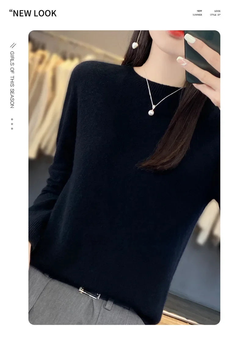 Elegant Crew Neck Knitwear Women's Long Sleeve Wool Sweater Simple Quality Base Layer Shirt Versatile Fashionable Chinese Brand