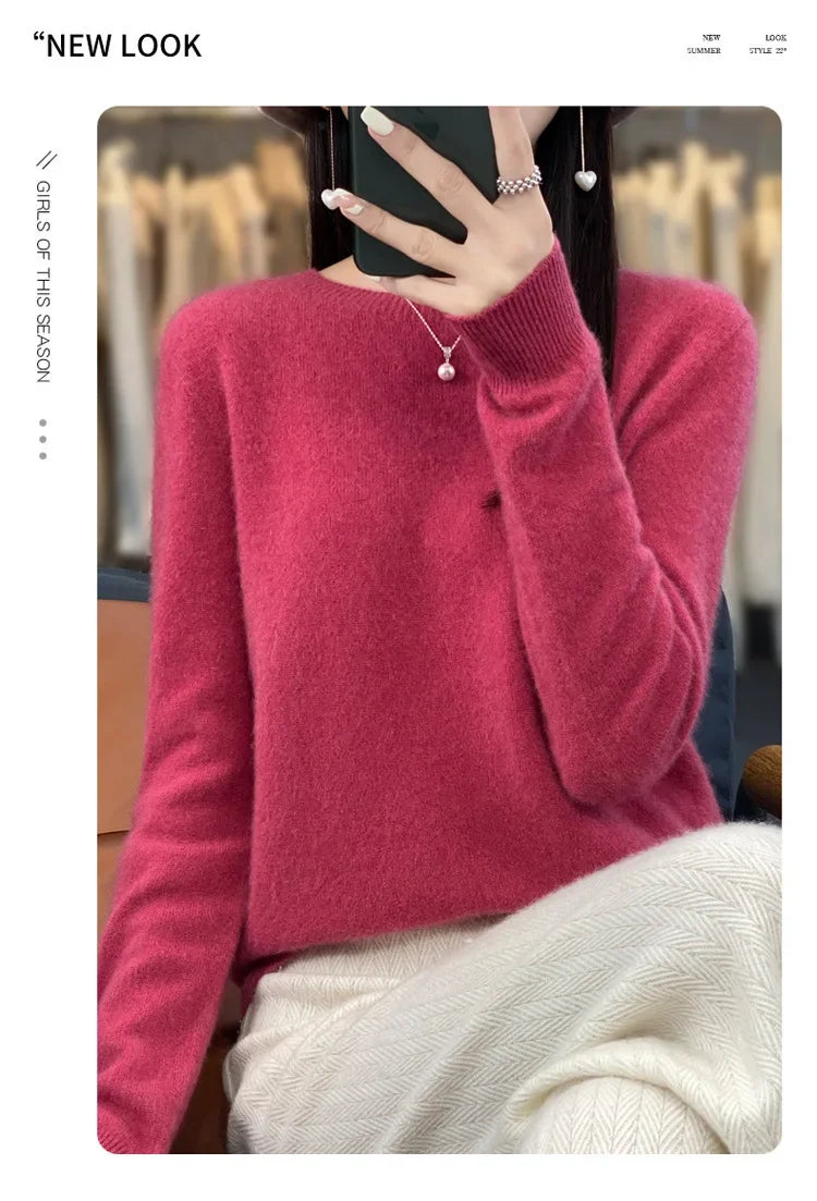 Elegant Crew Neck Knitwear Women's Long Sleeve Wool Sweater Simple Quality Base Layer Shirt Versatile Fashionable Chinese Brand