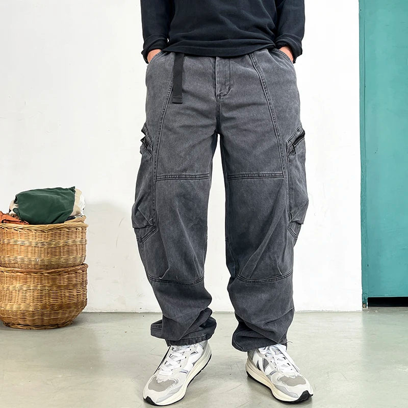 Japanese Streetwear High Quality Long Staple Cotton Twill Cargo Pants Men Harajuku Plus Size Casual Work Pants Baggy Trousers