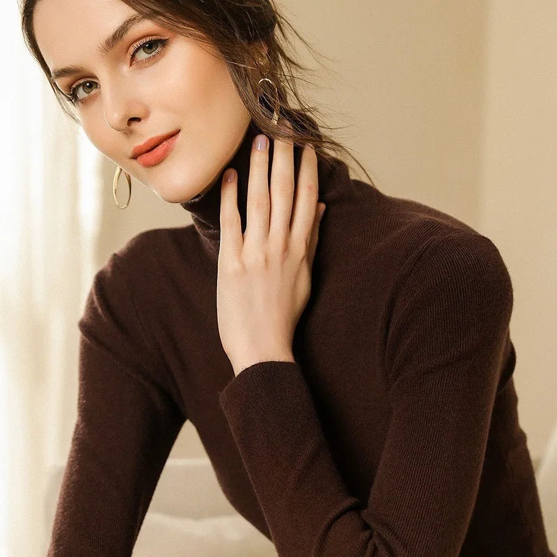 Fashion Soft Warm Basic Sweater Korean Turtleneck Long Sleeve Pullover Women's Autumn Winter 2025 Slim Solid Knitwear Tops