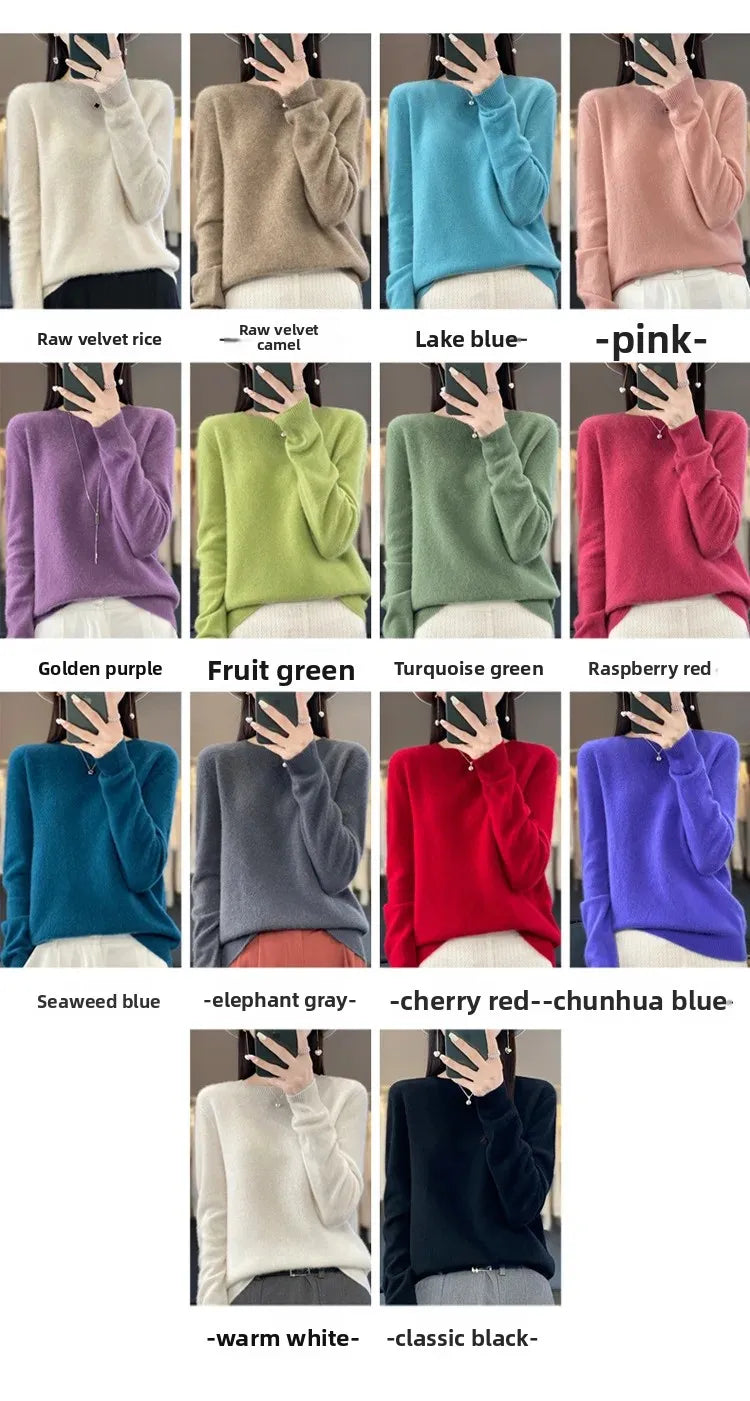 Elegant Crew Neck Knitwear Women's Long Sleeve Wool Sweater Simple Quality Base Layer Shirt Versatile Fashionable Chinese Brand