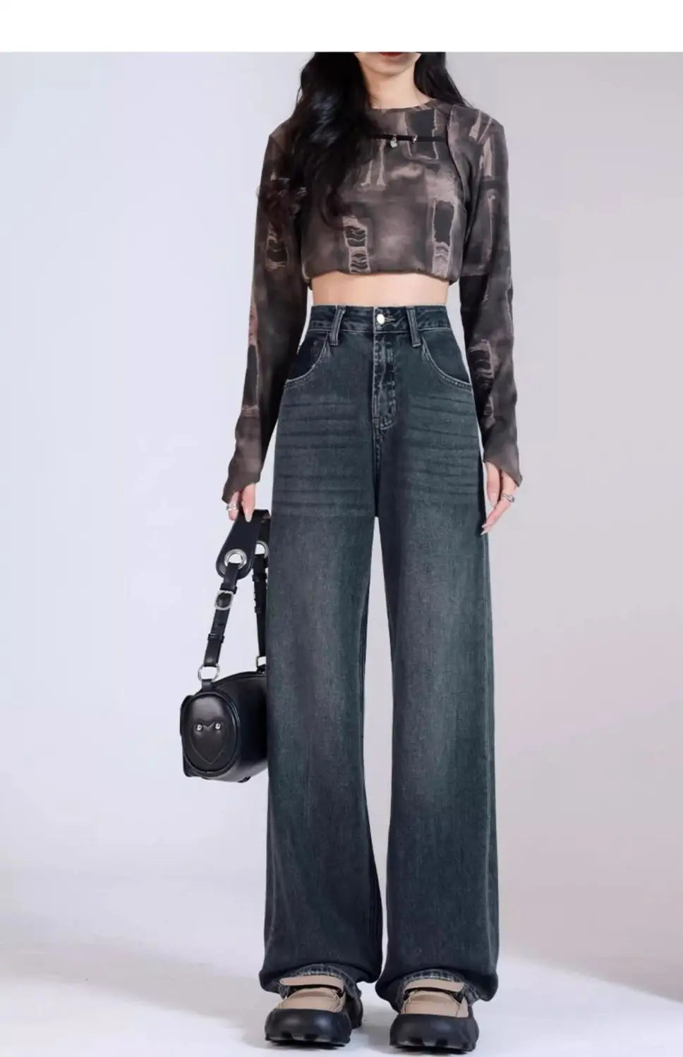 Womens Casual Straight Leg Jeans Loose Fit Denim Pants High Waist Light Blue Wide Leg Vintage Destroyed Autumn New Design