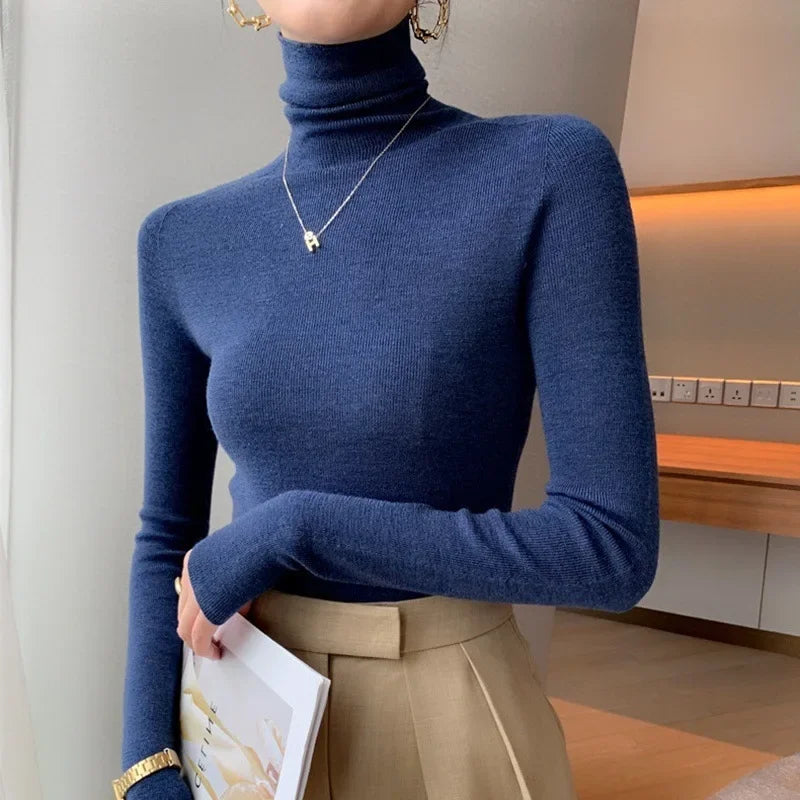 Fashion Soft Warm Basic Sweater Korean Turtleneck Long Sleeve Pullover Women's Autumn Winter 2025 Slim Solid Knitwear Tops