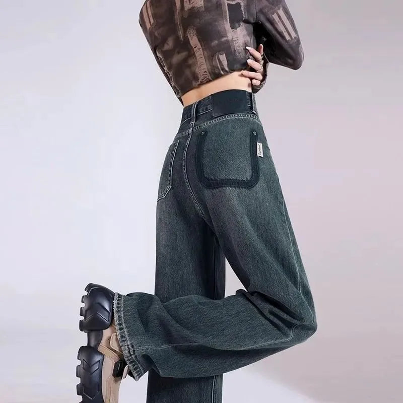 Womens Casual Straight Leg Jeans Loose Fit Denim Pants High Waist Light Blue Wide Leg Vintage Destroyed Autumn New Design