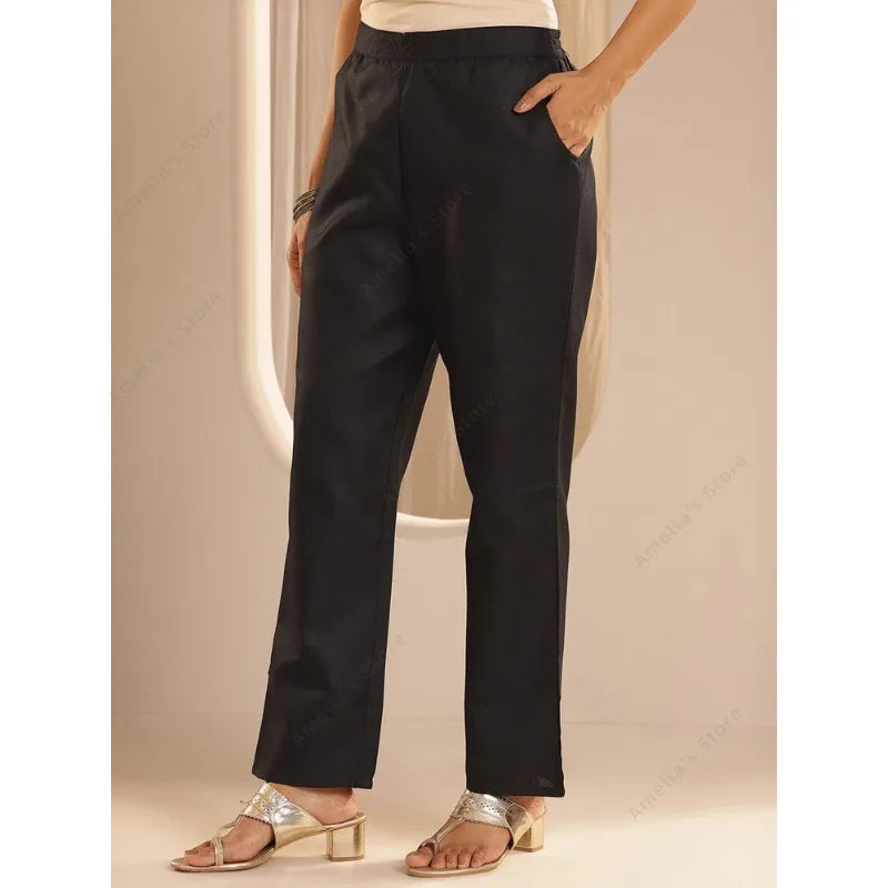 Women's Black Jacquard Kurta Pant Dupatta 3-PCS Set Elegant Indian Ethnic Suit for Festive Formal Wear Pakistani Dress