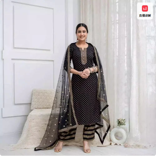 Indian Women's Traditional Printed Cotton 3-piece Clothing Set