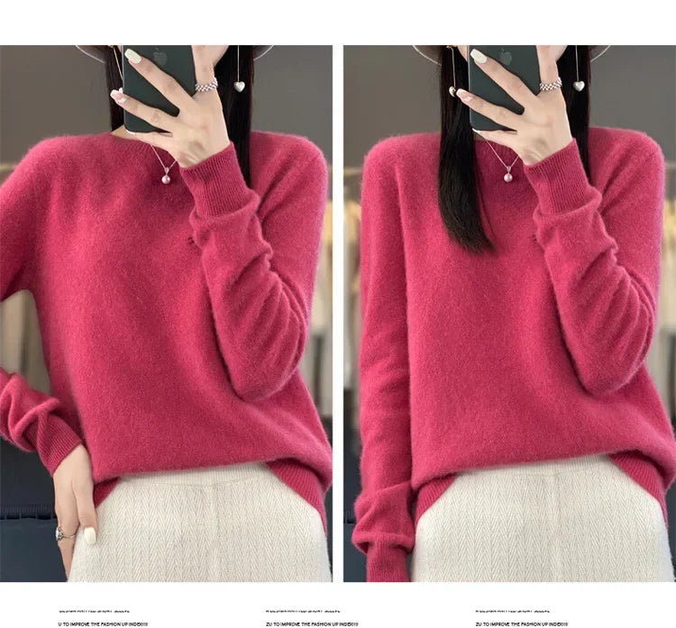 Elegant Crew Neck Knitwear Women's Long Sleeve Wool Sweater Simple Quality Base Layer Shirt Versatile Fashionable Chinese Brand