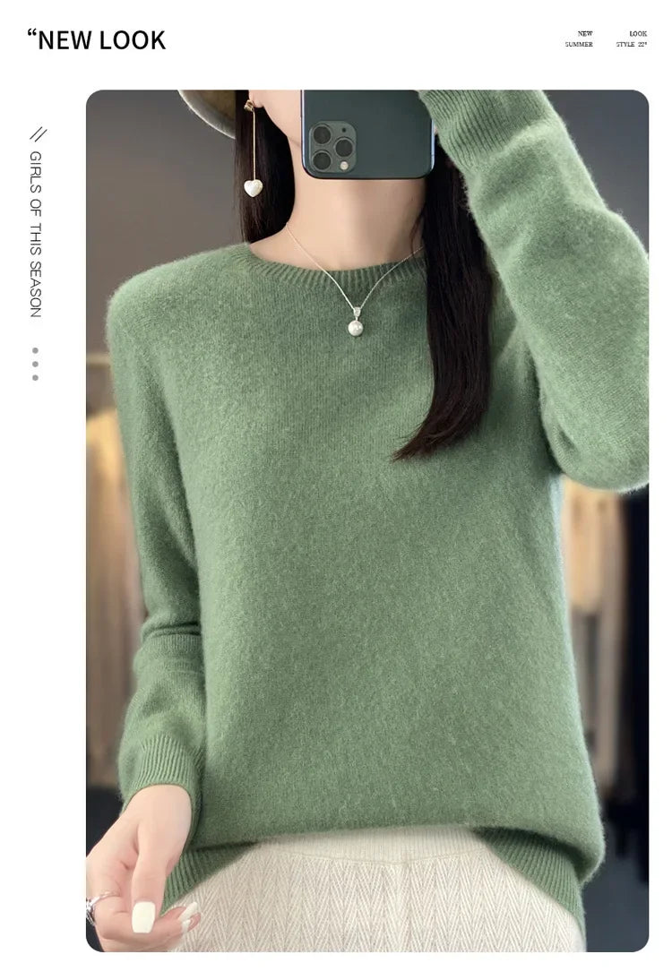 Elegant Crew Neck Knitwear Women's Long Sleeve Wool Sweater Simple Quality Base Layer Shirt Versatile Fashionable Chinese Brand
