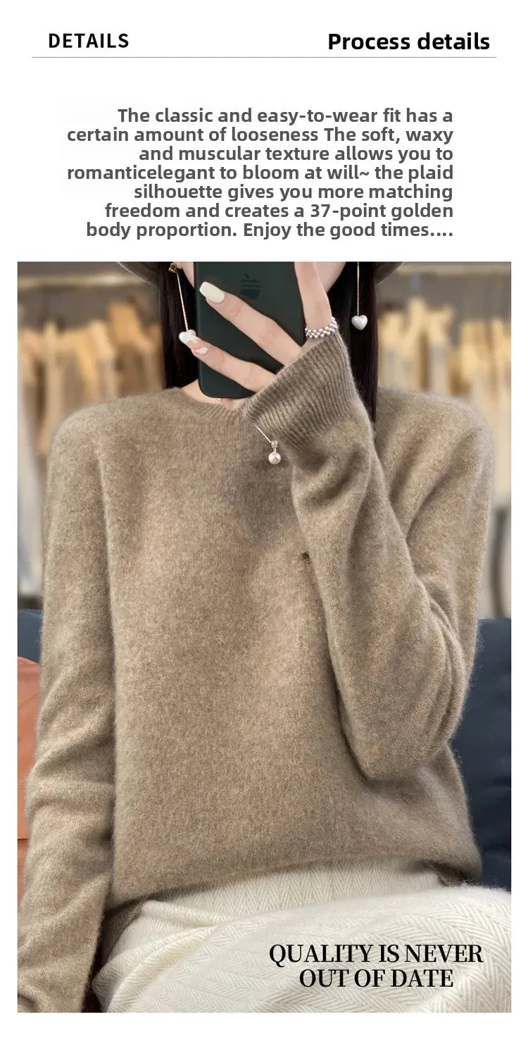 Elegant Crew Neck Knitwear Women's Long Sleeve Wool Sweater Simple Quality Base Layer Shirt Versatile Fashionable Chinese Brand