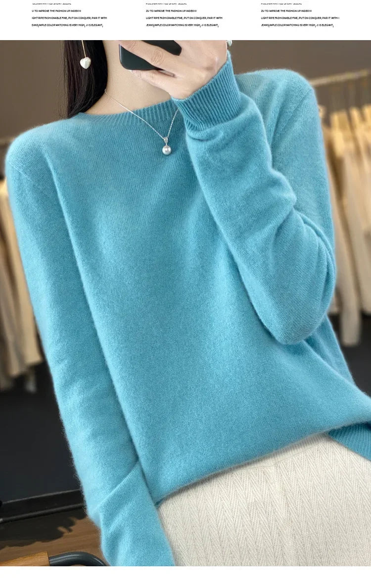 Elegant Crew Neck Knitwear Women's Long Sleeve Wool Sweater Simple Quality Base Layer Shirt Versatile Fashionable Chinese Brand