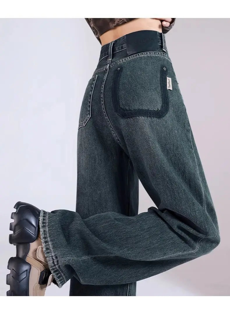 Womens Casual Straight Leg Jeans Loose Fit Denim Pants High Waist Light Blue Wide Leg Vintage Destroyed Autumn New Design