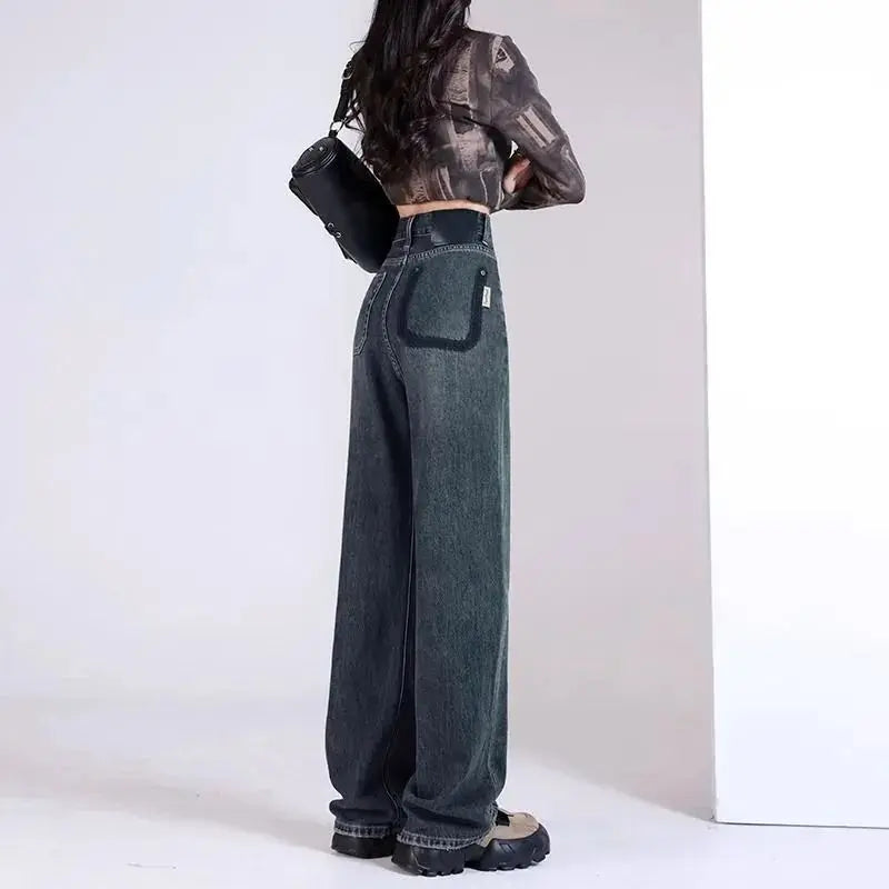 Womens Casual Straight Leg Jeans Loose Fit Denim Pants High Waist Light Blue Wide Leg Vintage Destroyed Autumn New Design