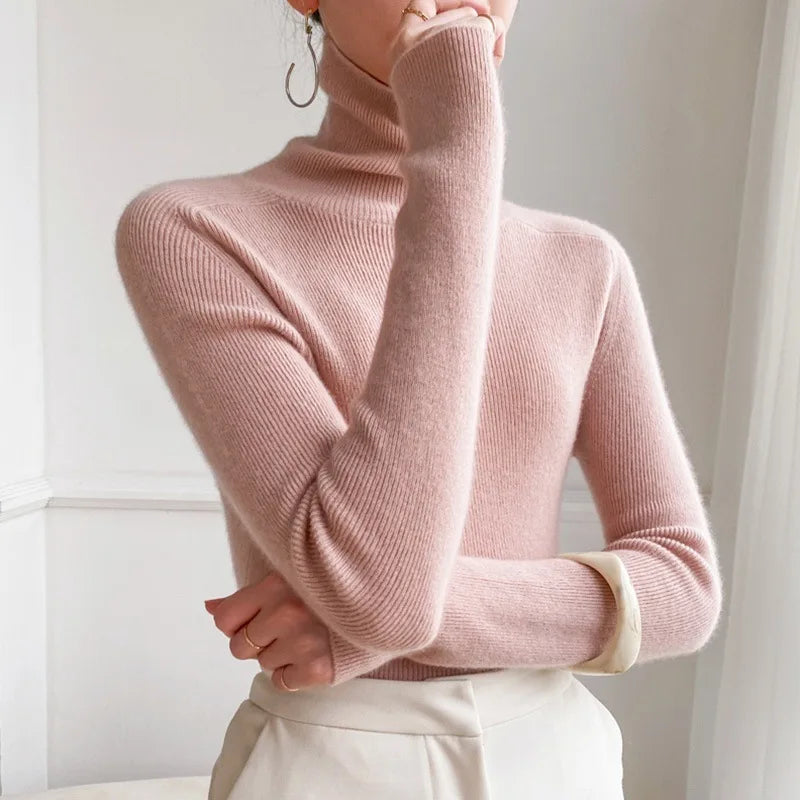 Fashion Soft Warm Basic Sweater Korean Turtleneck Long Sleeve Pullover Women's Autumn Winter 2025 Slim Solid Knitwear Tops