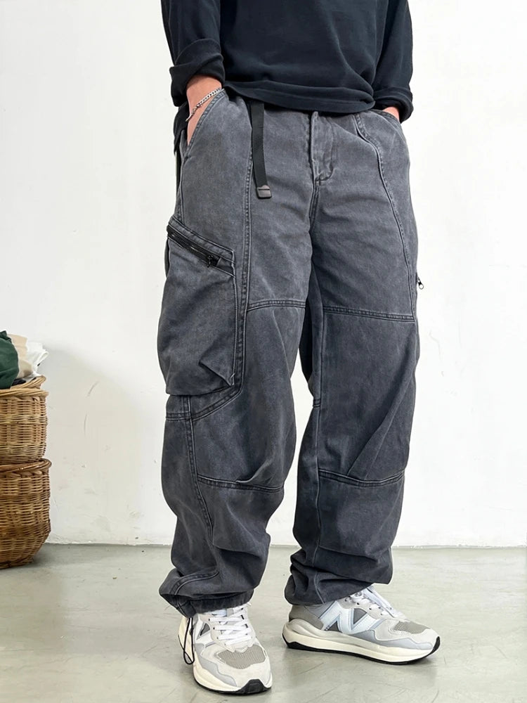 Japanese Streetwear High Quality Long Staple Cotton Twill Cargo Pants Men Harajuku Plus Size Casual Work Pants Baggy Trousers
