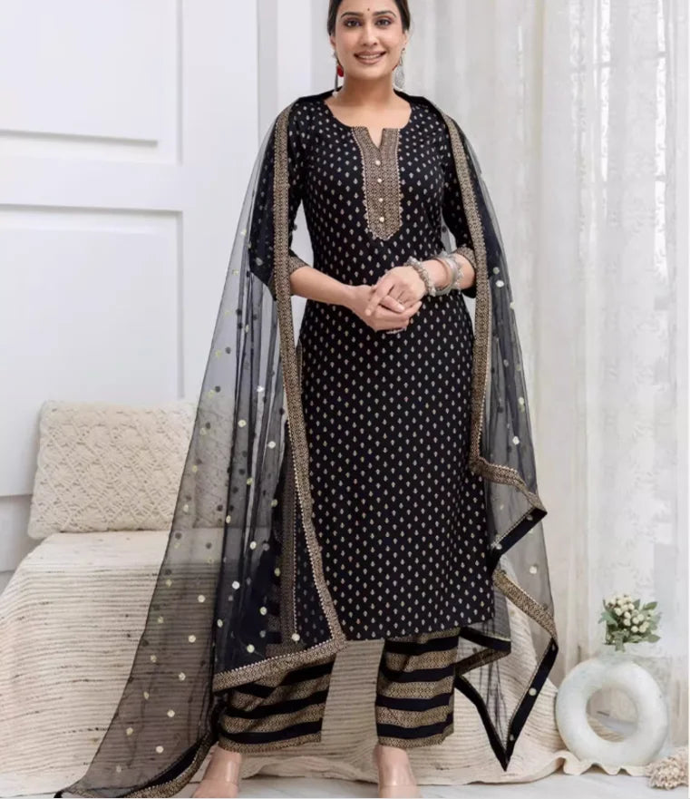 Indian Women's Traditional Printed Cotton 3-piece Clothing Set