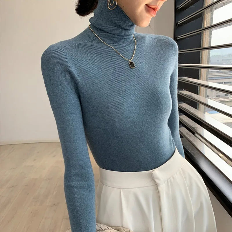 Fashion Soft Warm Basic Sweater Korean Turtleneck Long Sleeve Pullover Women's Autumn Winter 2025 Slim Solid Knitwear Tops