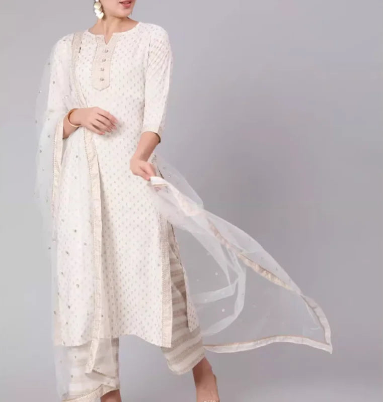 Indian Women's Traditional Printed Cotton 3-piece Clothing Set