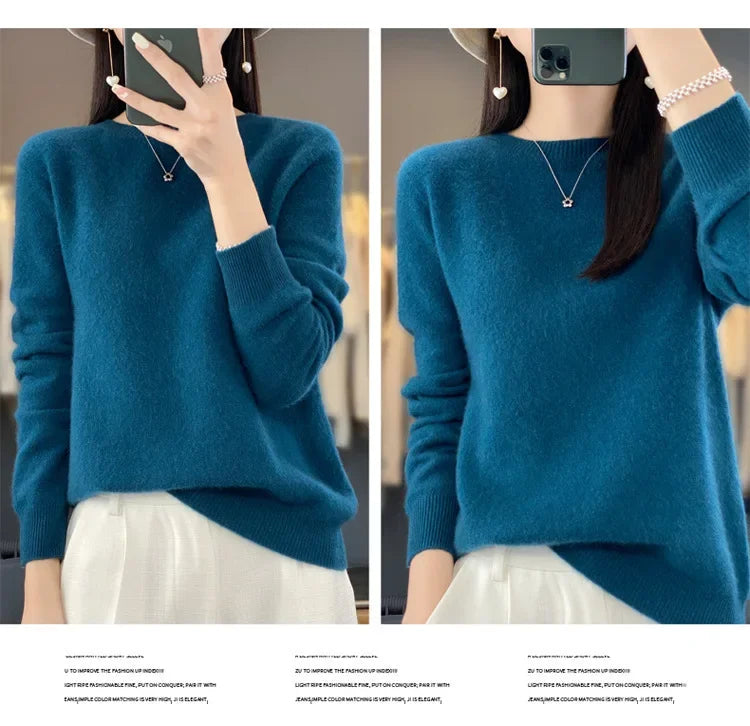 Elegant Crew Neck Knitwear Women's Long Sleeve Wool Sweater Simple Quality Base Layer Shirt Versatile Fashionable Chinese Brand