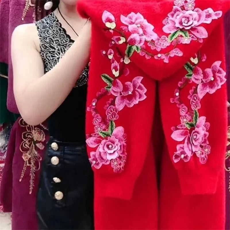 Autumn Winter New 2023 Women Imitation Mink Velvet Jacket Middle Aged Mother Hooded Loose Casual Warm Knitted  Cardigan Female