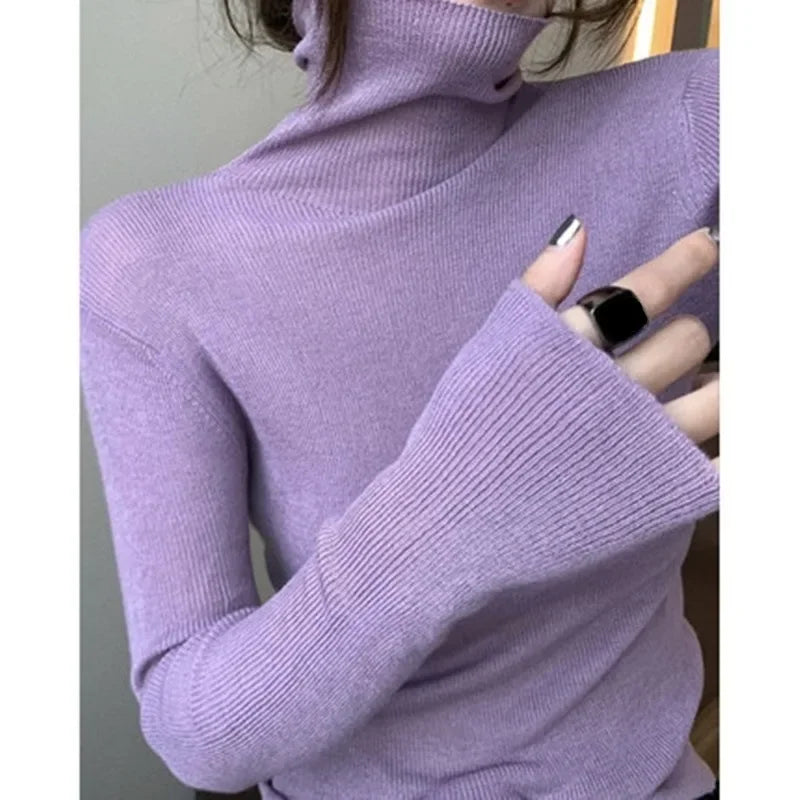 Fashion Soft Warm Basic Sweater Korean Turtleneck Long Sleeve Pullover Women's Autumn Winter 2025 Slim Solid Knitwear Tops