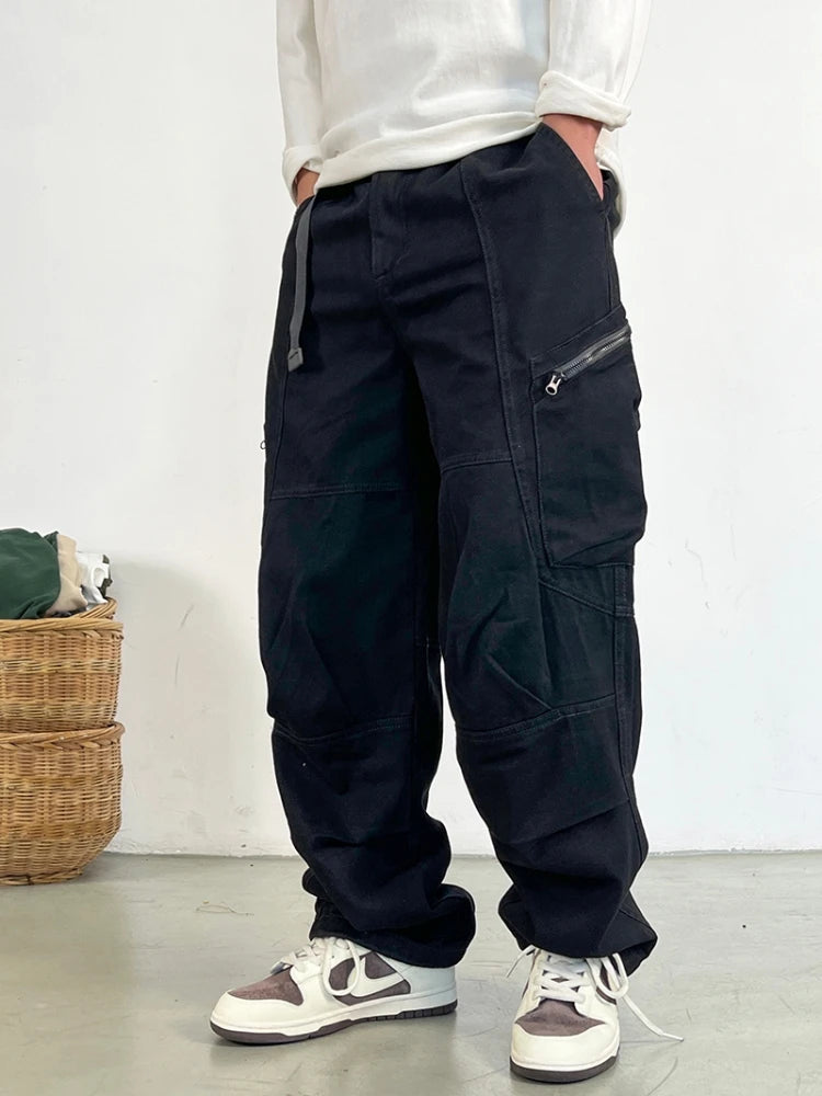 Japanese Streetwear High Quality Long Staple Cotton Twill Cargo Pants Men Harajuku Plus Size Casual Work Pants Baggy Trousers