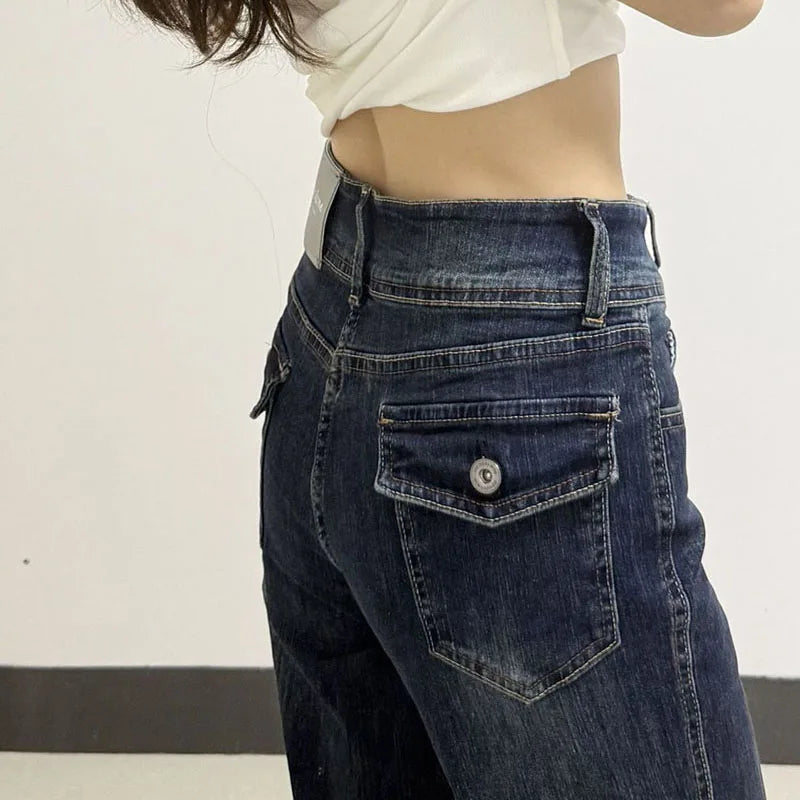 American Style Vintage Denim Long Pants Female Y2K Streetwear Slimming Washed Jeans for Woman Autumn New Sexy Low-Waisted Jeans
