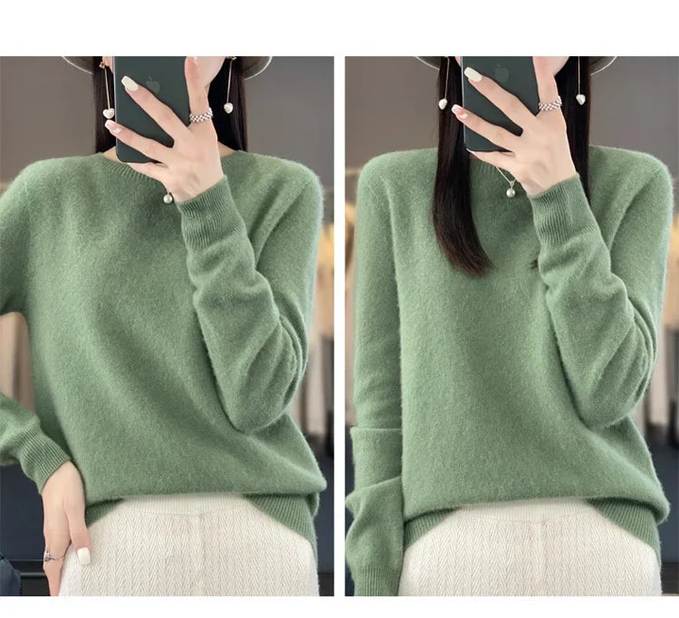 Elegant Crew Neck Knitwear Women's Long Sleeve Wool Sweater Simple Quality Base Layer Shirt Versatile Fashionable Chinese Brand