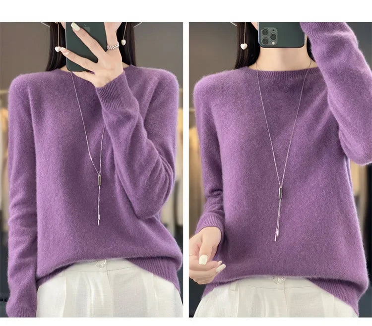 Elegant Crew Neck Knitwear Women's Long Sleeve Wool Sweater Simple Quality Base Layer Shirt Versatile Fashionable Chinese Brand