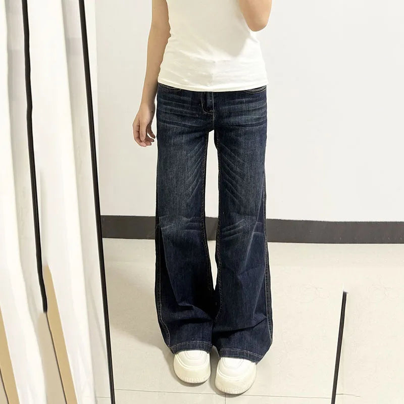 American Style Vintage Denim Long Pants Female Y2K Streetwear Slimming Washed Jeans for Woman Autumn New Sexy Low-Waisted Jeans