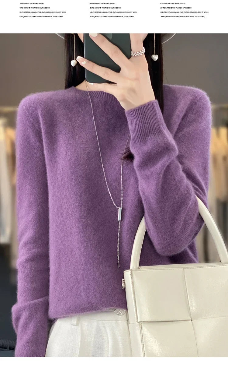 Elegant Crew Neck Knitwear Women's Long Sleeve Wool Sweater Simple Quality Base Layer Shirt Versatile Fashionable Chinese Brand