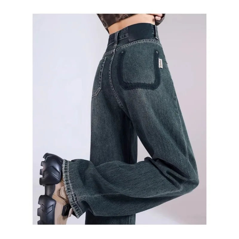 Womens Casual Straight Leg Jeans Loose Fit Denim Pants High Waist Light Blue Wide Leg Vintage Destroyed Autumn New Design
