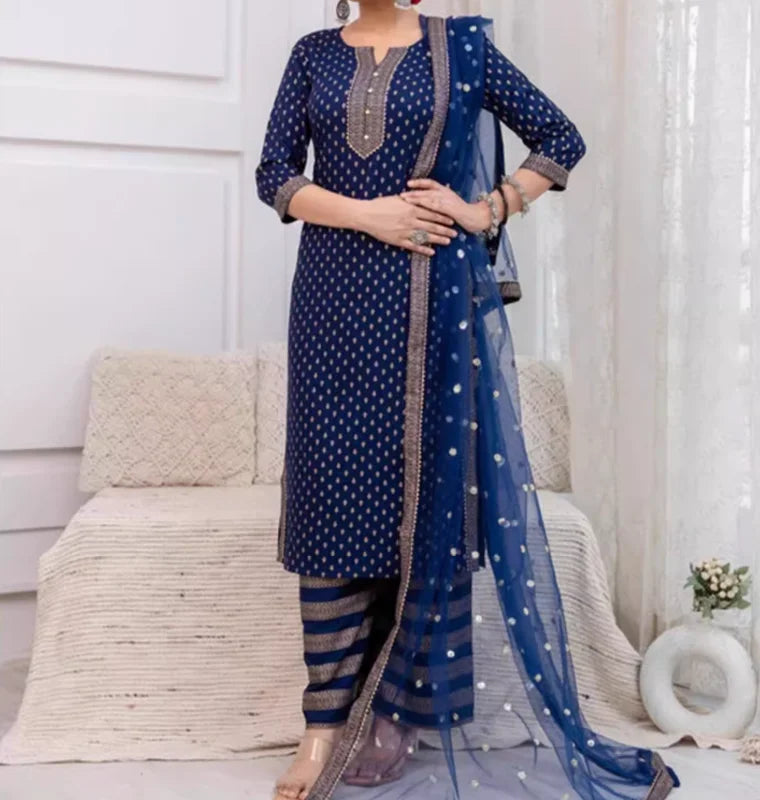 Indian Women's Traditional Printed Cotton 3-piece Clothing Set