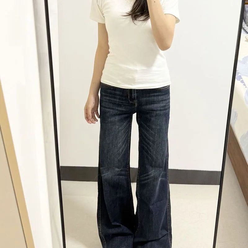 American Style Vintage Denim Long Pants Female Y2K Streetwear Slimming Washed Jeans for Woman Autumn New Sexy Low-Waisted Jeans