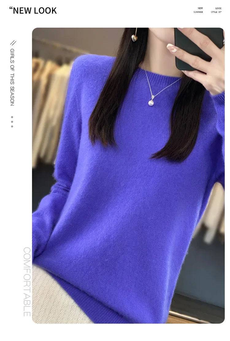 Elegant Crew Neck Knitwear Women's Long Sleeve Wool Sweater Simple Quality Base Layer Shirt Versatile Fashionable Chinese Brand
