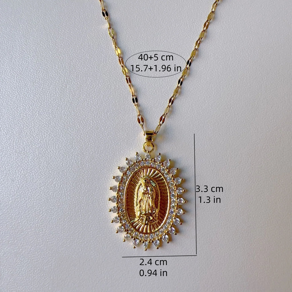 European and American Fashion and Gorgeous Women's All Sky Star Micro Inlaid Colorful Zircon Virgin Mary Hollow Necklace