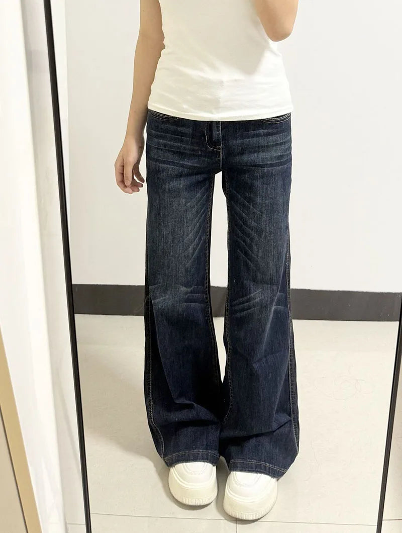 American Style Vintage Denim Long Pants Female Y2K Streetwear Slimming Washed Jeans for Woman Autumn New Sexy Low-Waisted Jeans