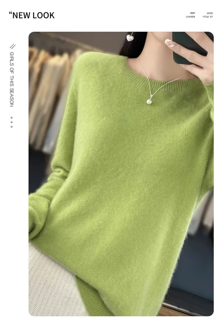 Elegant Crew Neck Knitwear Women's Long Sleeve Wool Sweater Simple Quality Base Layer Shirt Versatile Fashionable Chinese Brand