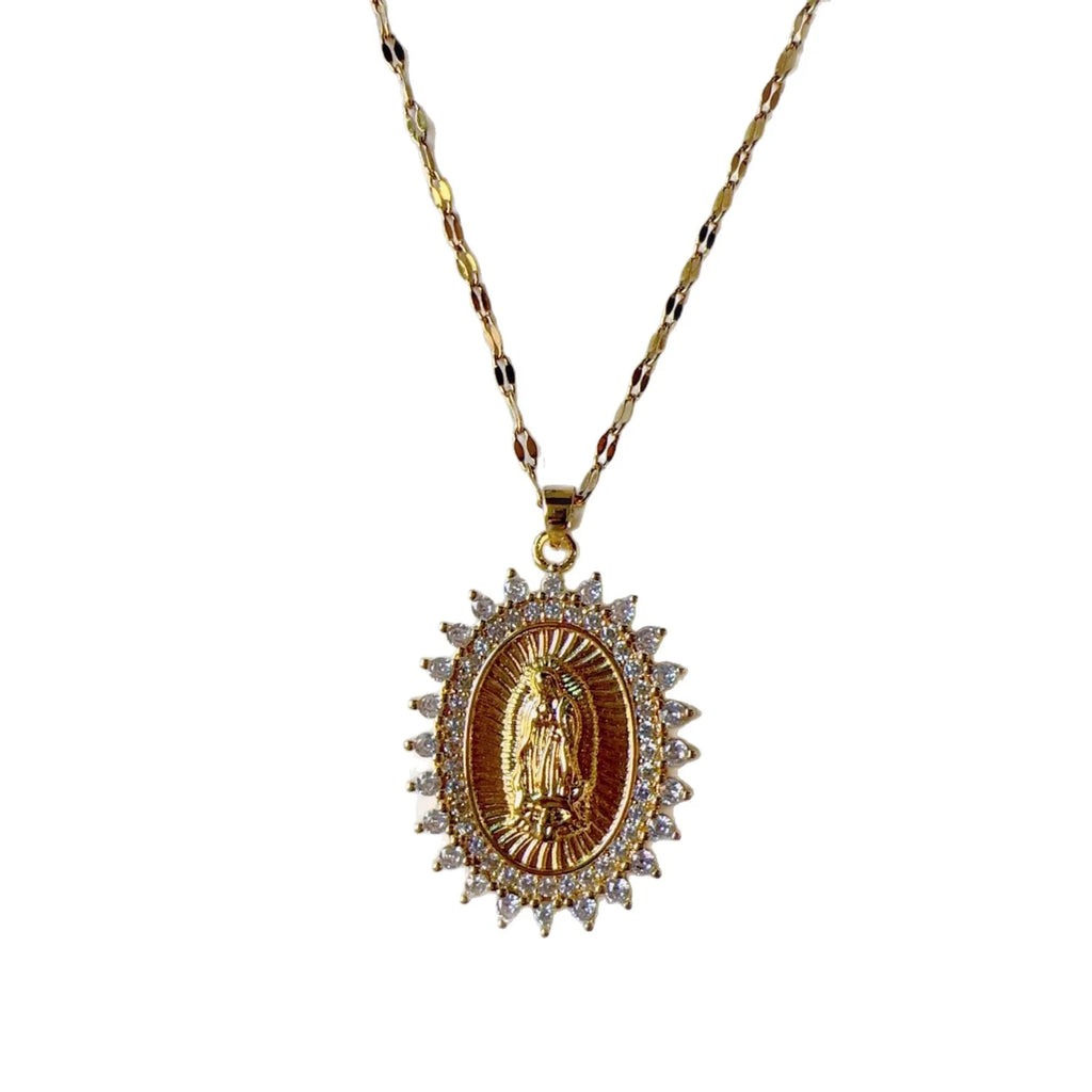 European and American Fashion and Gorgeous Women's All Sky Star Micro Inlaid Colorful Zircon Virgin Mary Hollow Necklace