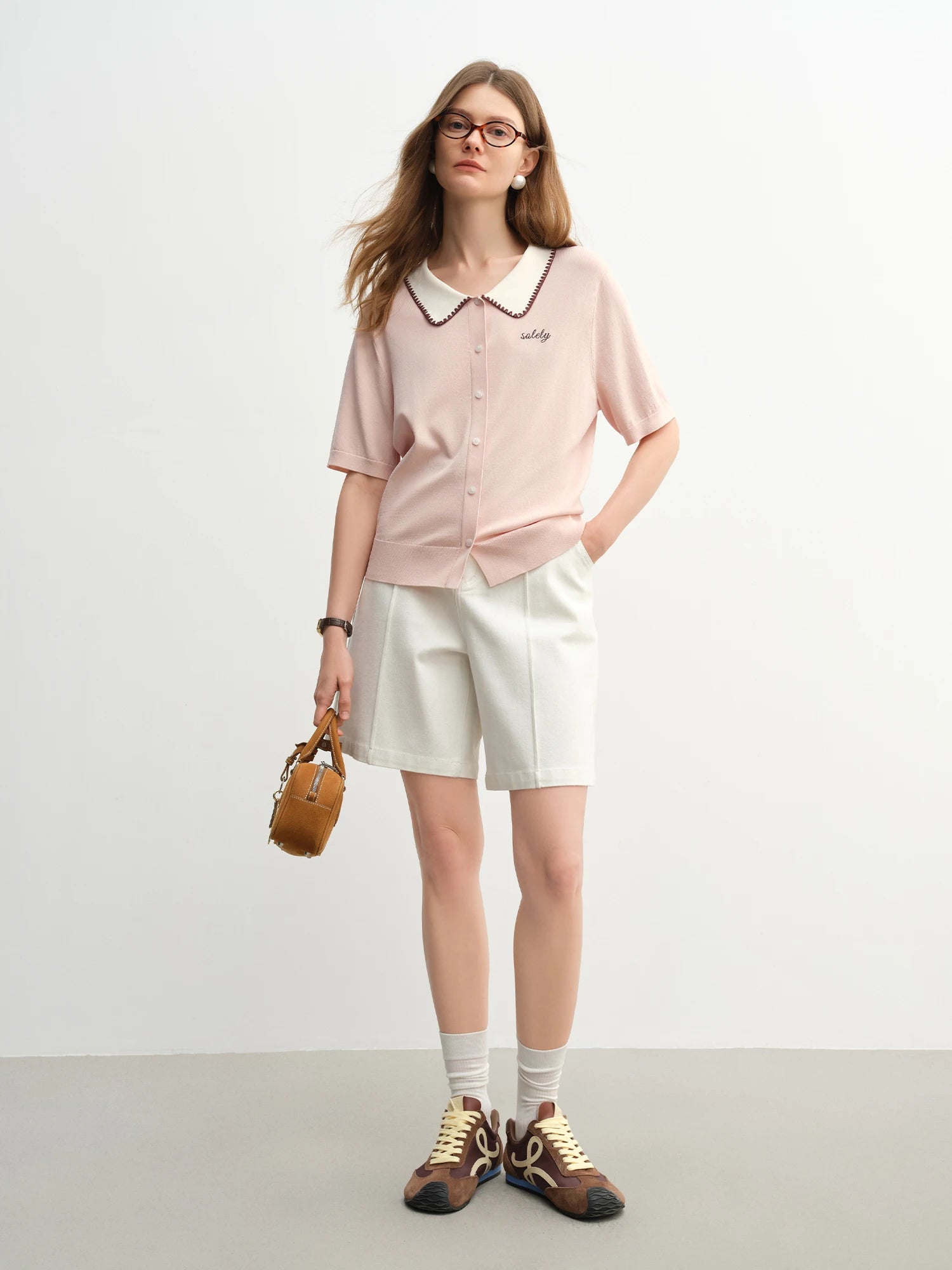 DUSHU Plus Size Women Contrast Color Lapel Knitted Short Sleeve Cardigan 2025 Summer New Polo Collar Tops for Women 25DS82256