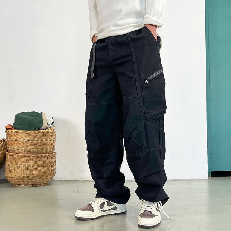 Japanese Streetwear High Quality Long Staple Cotton Twill Cargo Pants Men Harajuku Plus Size Casual Work Pants Baggy Trousers