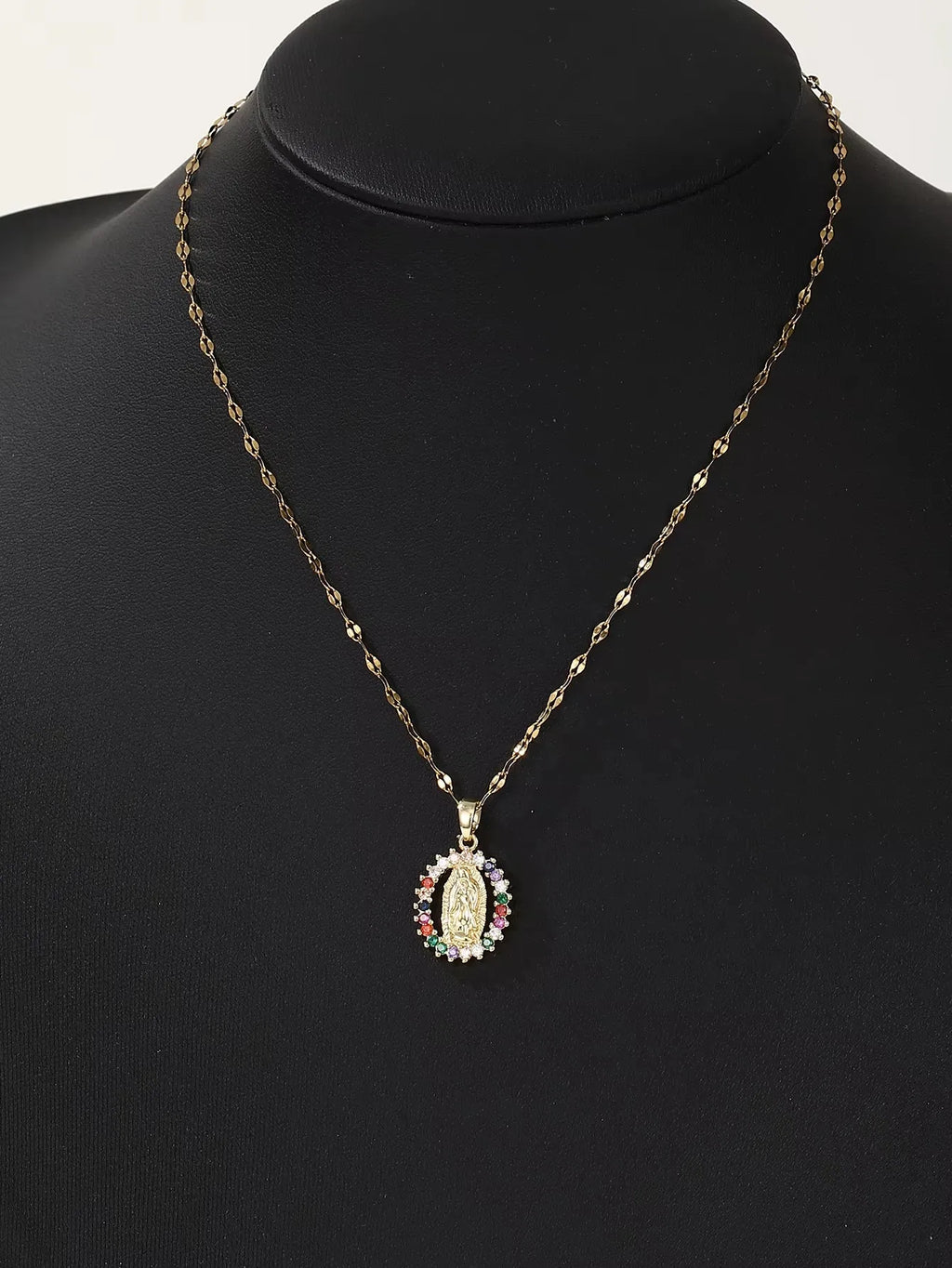 European and American Fashion and Gorgeous Women's All Sky Star Micro Inlaid Colorful Zircon Virgin Mary Hollow Necklace